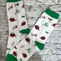 Sewing Socks w/ Pin Cushion White Green