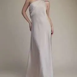 Alternative view of Champagne Satin Mock Neck Muffler Maxi Dress
