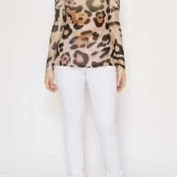 Alternative view of Leopard Sheer Mesh Top
