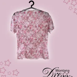 Pink Floral Short Sleeve Mesh Shirt
